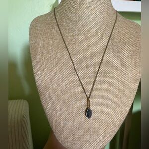 Beautiful gold necklace with marquise cut black obsidian pendant & white stones